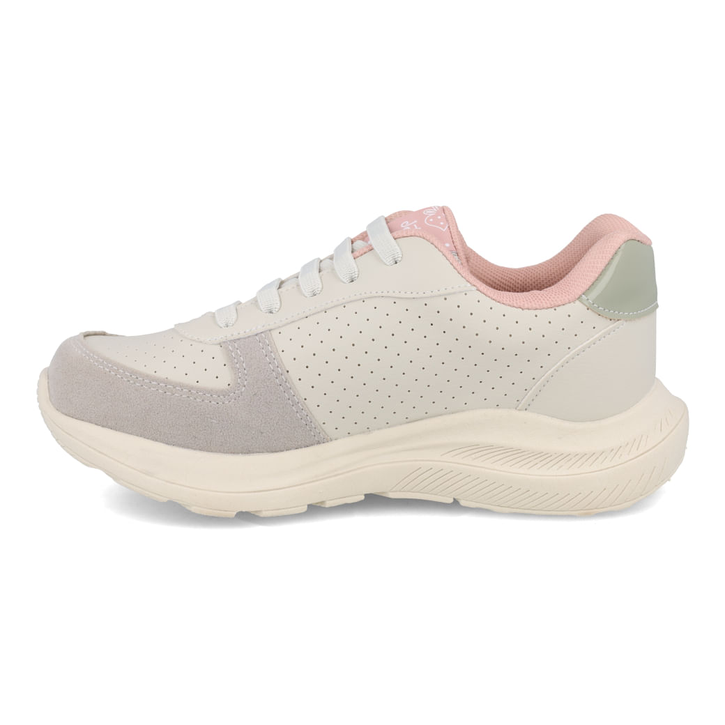 Tênis infantil Jet Kids modelo 63.024-144 em bege e verde, vista destacando ajuste e conforto